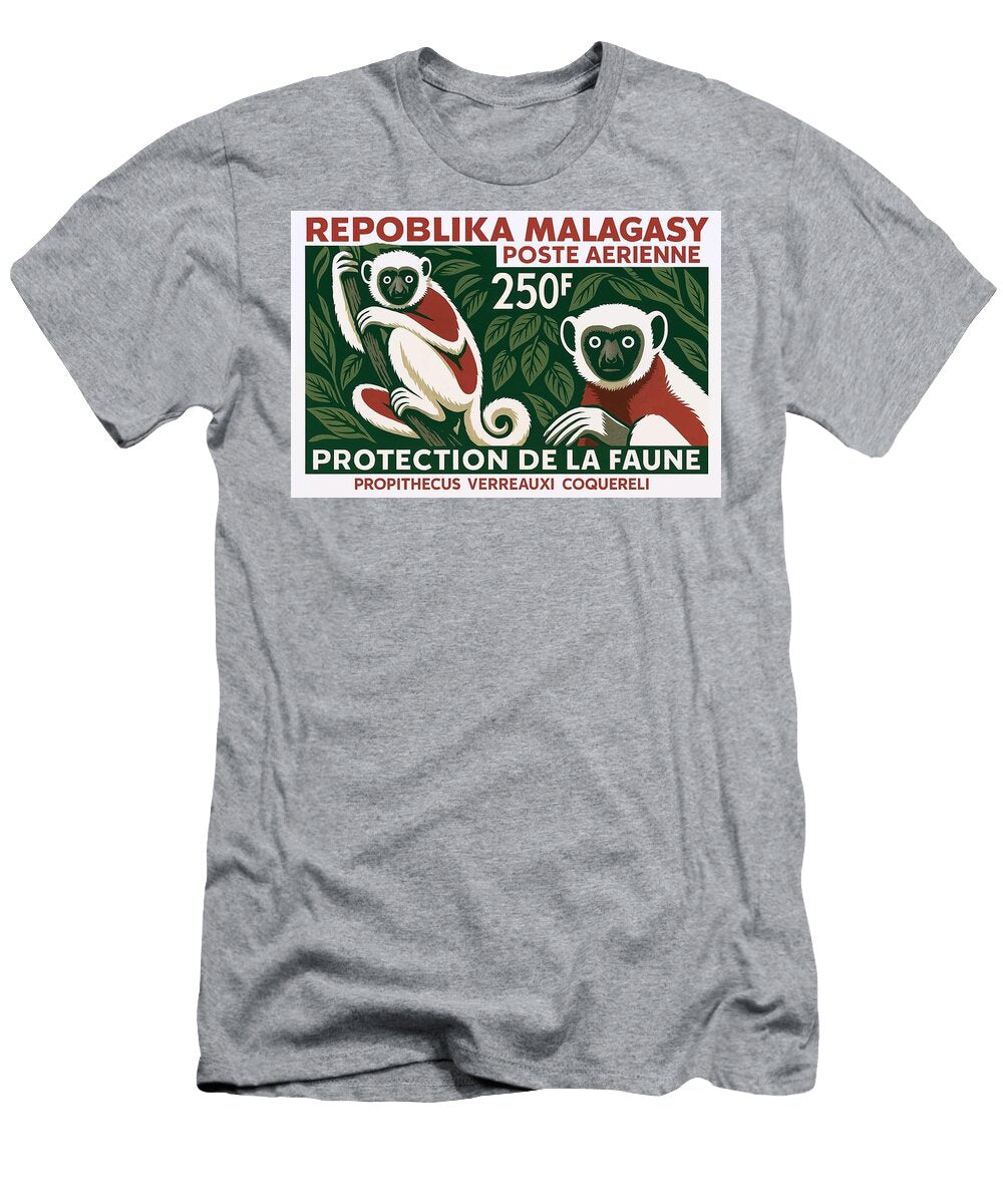 1 Madagascar Lemur White Sifaka Stamp Poster Retro Graphics T-Shirt