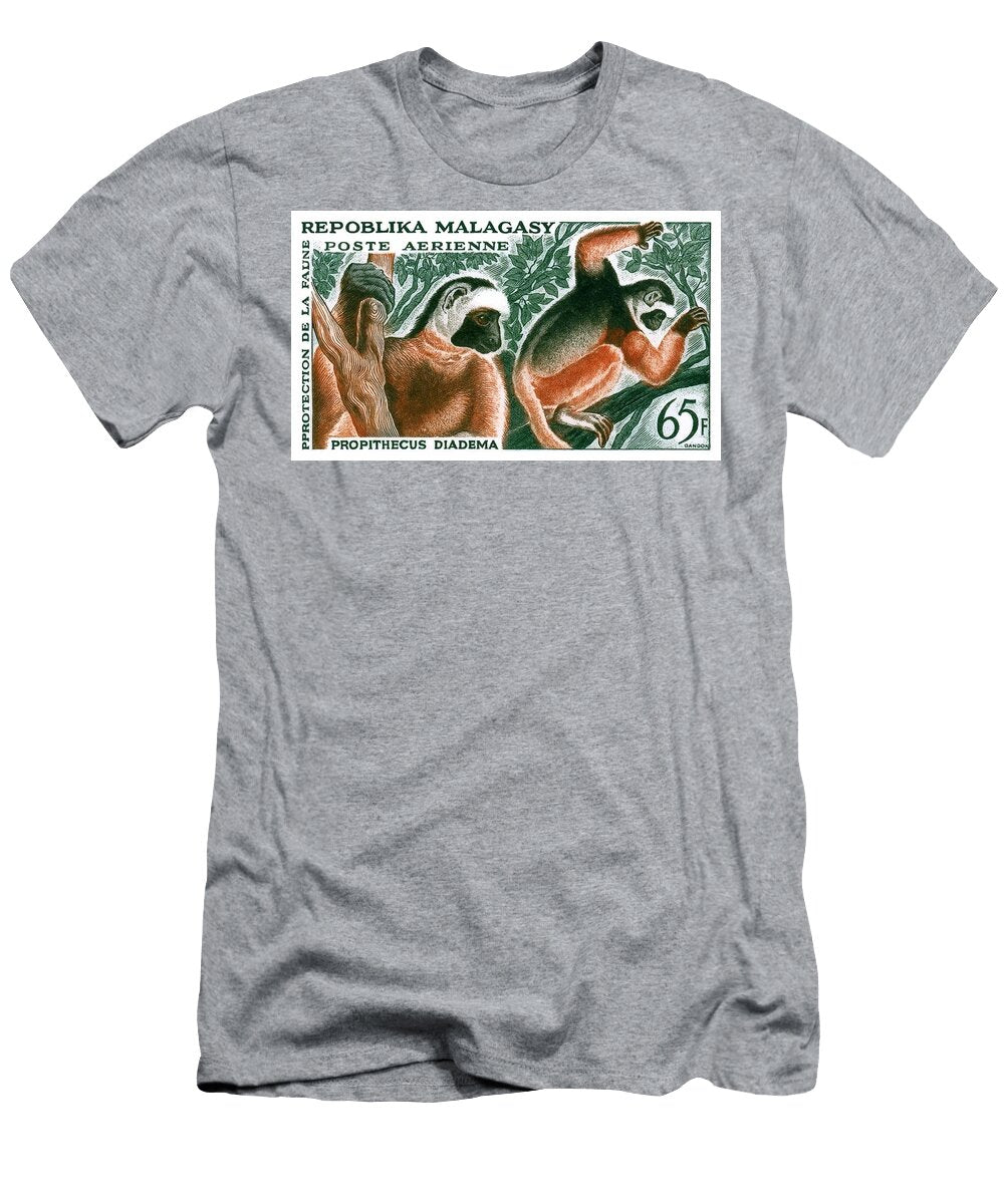1961 Madagascar Lemur Diademed Sifaka Stamp Retro Graphics T-Shirt