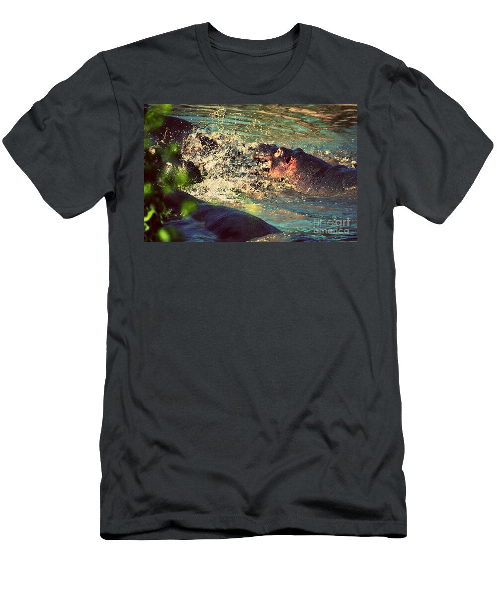 Hippopotamus Fight in River Serengeti Tanzania Michal Bednarek T-Shirt