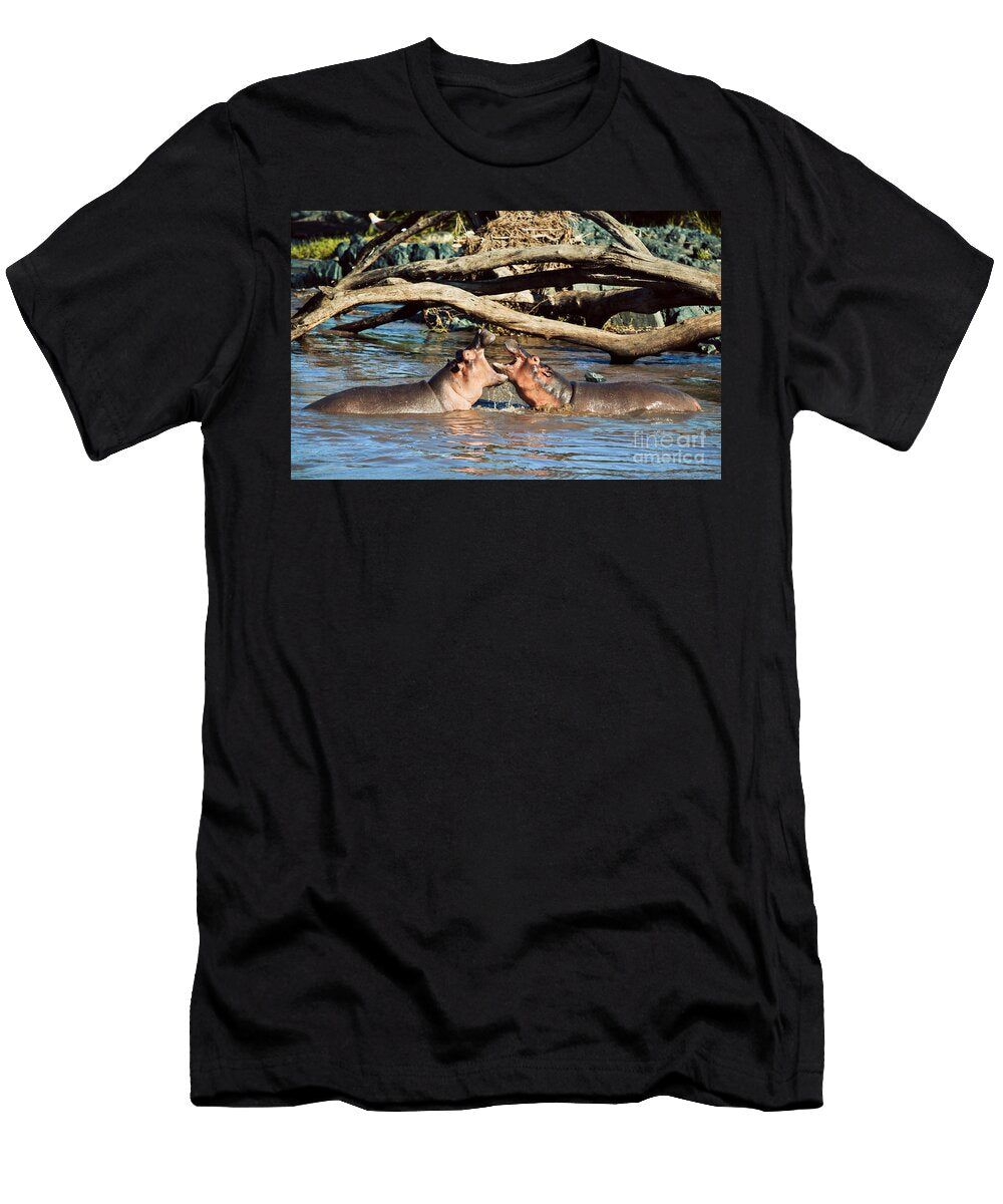 Hippopotamus Fighting in River Serengeti Tanzania Michal Bednarek T-Shirt