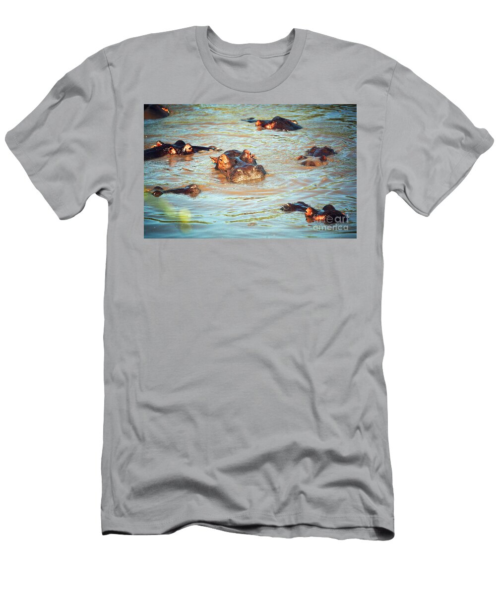 Hippopotamus Group in River Serengeti Tanzania Michal Bednarek T-Shirt