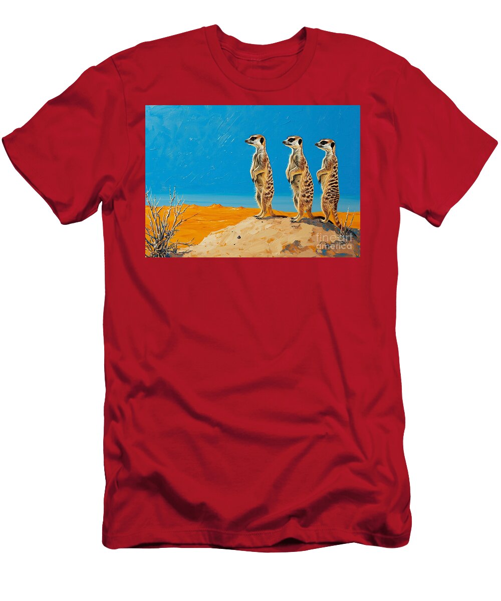 Humorous Meerkats Standing Guard in the Desert Rhys Jacobson T-Shirt