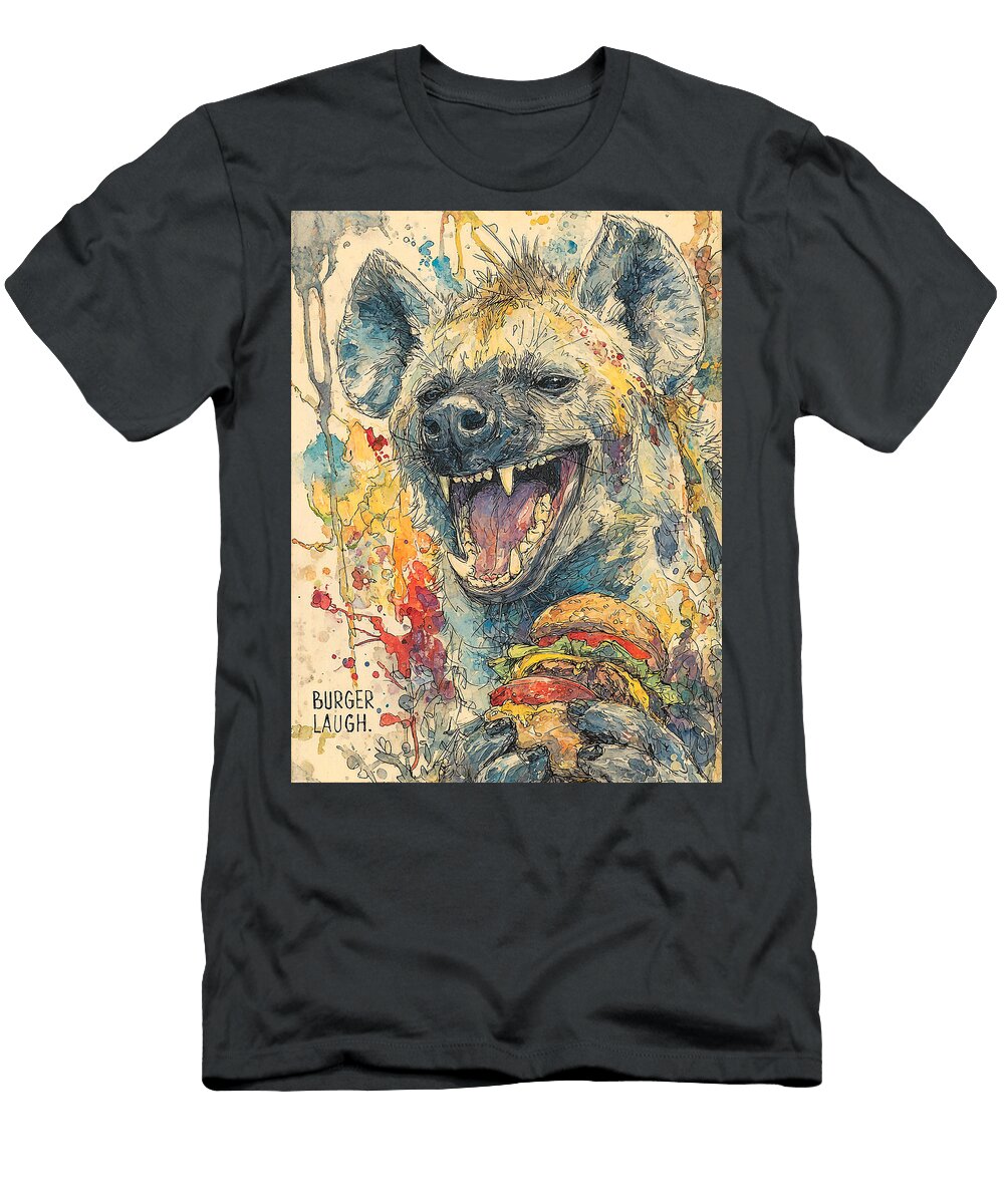 Hyena Eating a Burger Hilarious Animal Art Grover Mcclure T-Shirt