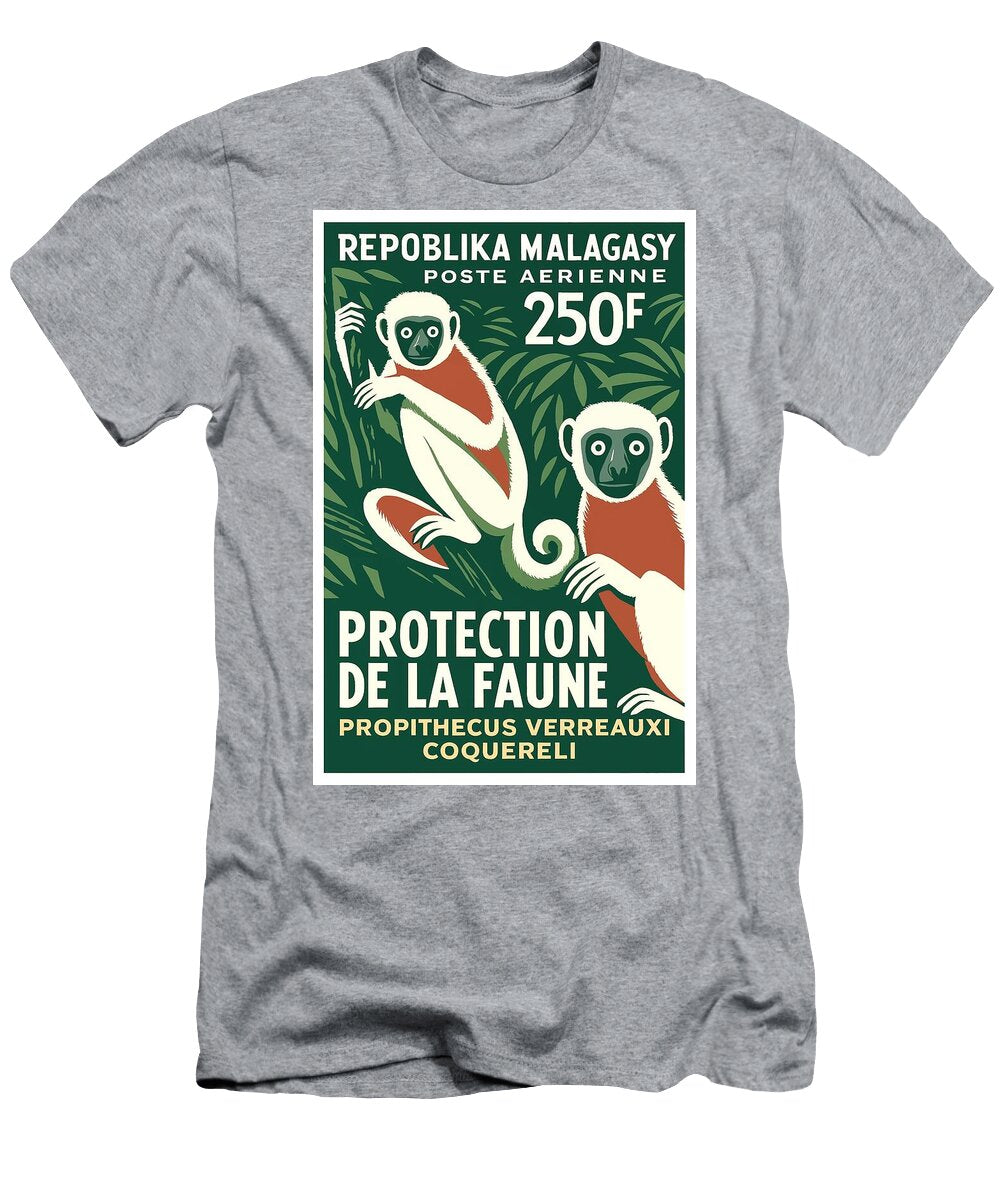 Madagascar Lemur White Sifaka Stamp Poster Retro Graphics T-Shirt