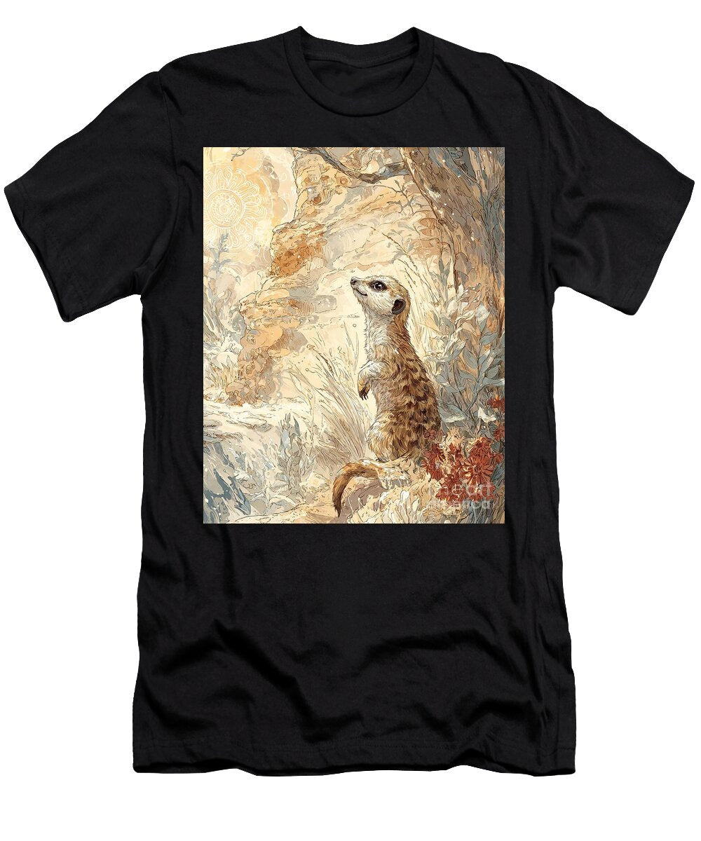 Wildlife Portrait Desert Meerkat in Artistic Landscape Majestic Creature Desert Animal Clint Mclaughlin T-Shirt
